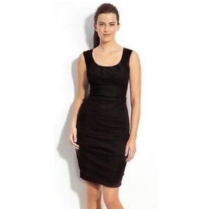 Eileen Fisher Shirred Cotton Blend Scoop Neck Dress Black 10